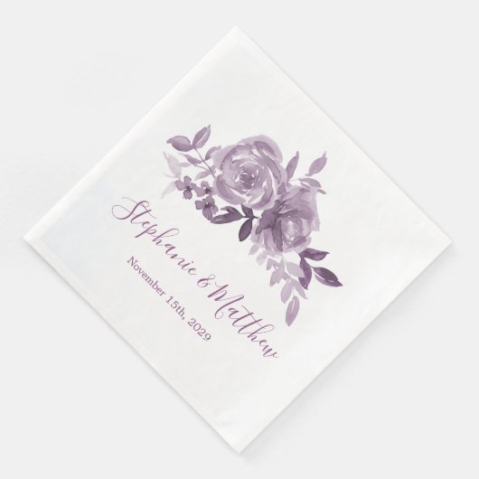 Serviette En Papier Dusty Mauve Floral Rose Mariage d'aquarelle (Coin)