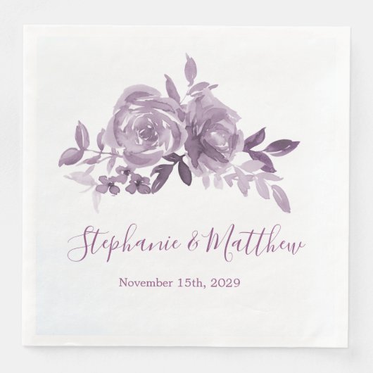 Serviette En Papier Dusty Mauve Floral Rose Mariage d'aquarelle (Devant)