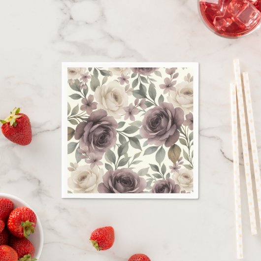 Serviette En Papier Dusty Mauve & Ivory Bloom Mariage botanique (En situation)