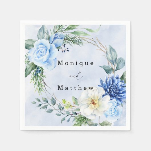 Serviette En Papier Dusty Navy Blue Floral Mariage (Devant)