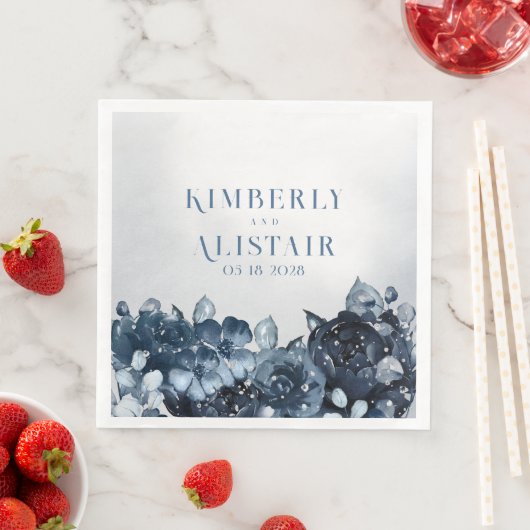 Serviette En Papier Dusty Navy Blue Peony Mariage de papier dîner serv (En situation)