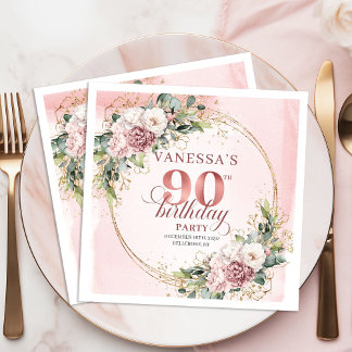 Serviette En Papier Dusty Pink Eucalyptus Boho 90th Birthday Party  