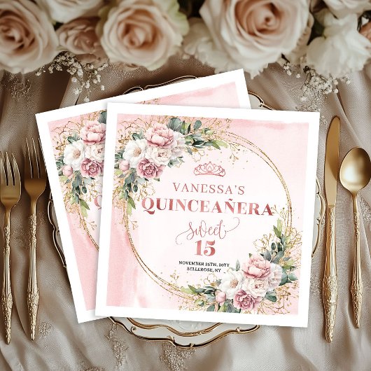 Serviette En Papier Dusty Pink Floral Eucalyptus Birthday Napkins
