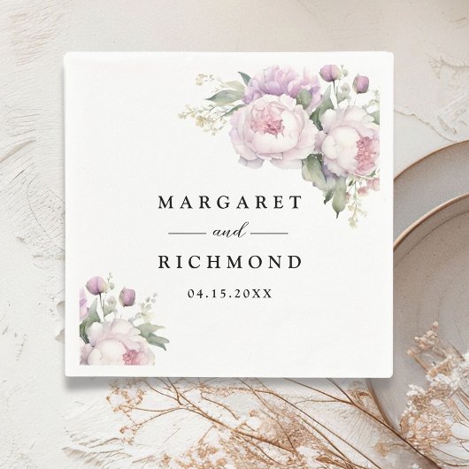 Serviette En Papier Dusty Purple Peony Élégant Mariage Floral