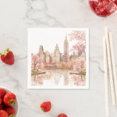 Serviette En Papier Dusty rose aquarelle New York Mariage (En situation)