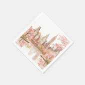 Serviette En Papier Dusty rose aquarelle New York Mariage (Coin)