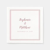 Serviette En Papier Dusty Rose & Blanc Simple moderne mariage Party (Devant)