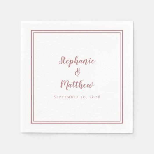 Serviette En Papier Dusty Rose & Blanc Simple moderne mariage Party (Devant)