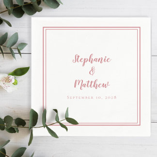 Serviette En Papier Dusty Rose & Blanc Simple moderne mariage Party