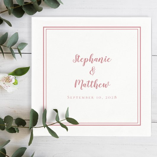 Serviette En Papier Dusty Rose & Blanc Simple moderne mariage Party