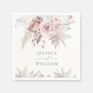Serviette En Papier Dusty Rose Blush Ivory Floral Mariage Réception