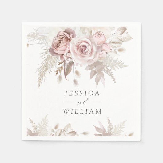 Serviette En Papier Dusty Rose Blush Ivory Floral Mariage Réception (Devant)