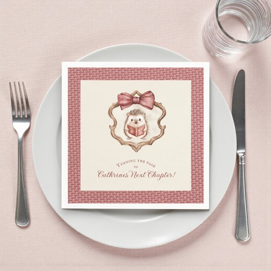 Serviette En Papier Dusty Rose Bow Hedgehog Reading Baby Shower Napkin