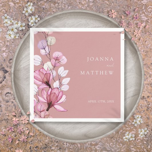 Serviette En Papier Dusty Rose Élégant Floral Mariage moderne