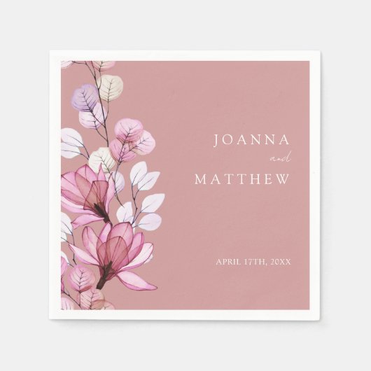 Serviette En Papier Dusty Rose Élégant Floral Mariage moderne (Devant)