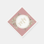 Serviette En Papier Dusty Rose Élégant Gold Script Verdure (Coin)