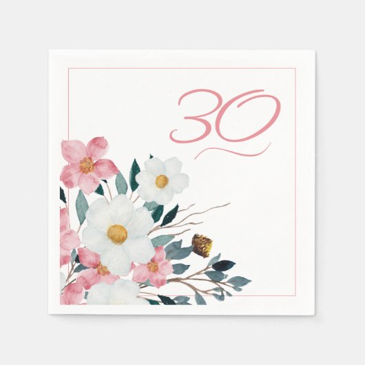 Serviette En Papier Dusty Rose Floral 30e anniversaire (Devant)
