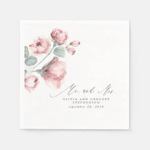 Serviette En Papier Dusty Rose Floral Élégant M. et Mme Mariage
