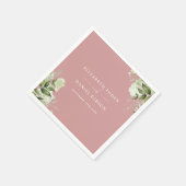 Serviette En Papier Dusty Rose Greenery Floral Elegant Names Date (Coin)