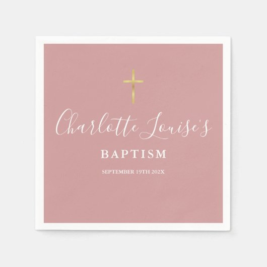 Serviette En Papier Dusty Rose Pink Signature Baptism Christening (Devant)