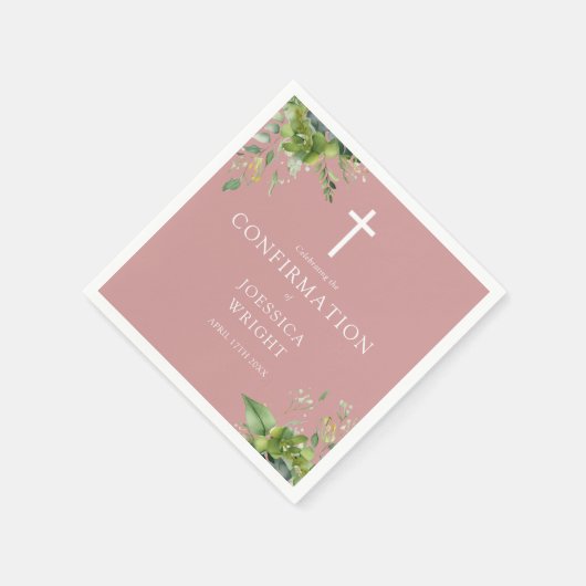 Serviette En Papier Dusty Rose rose verdure Confirmation florale (Coin)