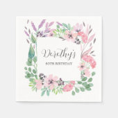 Serviette En Papier Dusty rose violet Fleur sauvage 80e fête d'anniver (Devant)