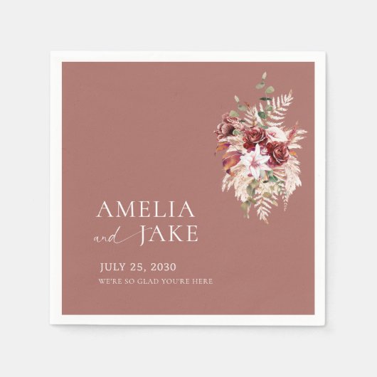Serviette En Papier Dusty Rosewood Floral Wedding (Devant)