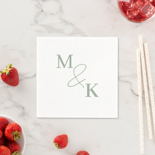 Serviette En Papier Dusty Sage Green Ampersand Monogram Mariage Napkin (En situation)