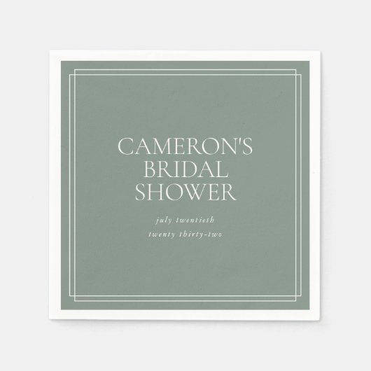 Serviette En Papier Dusty Sage Green | Fête des mariées classique (Devant)