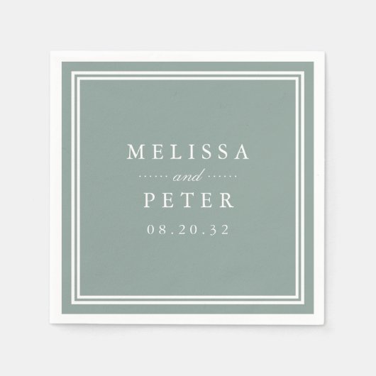 Serviette En Papier Dusty Sage Green | Mariage personnalisé classique (Devant)