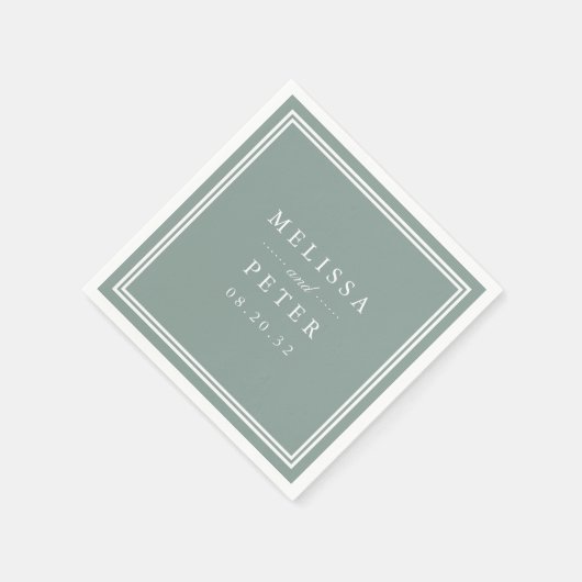 Serviette En Papier Dusty Sage Green | Mariage personnalisé classique (Coin)