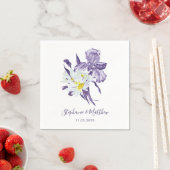 Serviette En Papier Dusty violet Iris blanc marguerite Mariage botaniq (En situation)