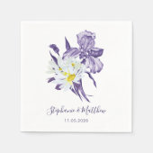Serviette En Papier Dusty violet Iris blanc marguerite Mariage botaniq (Devant)