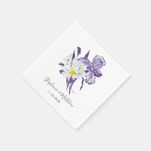Serviette En Papier Dusty violet Iris blanc marguerite Mariage botaniq (Coin)