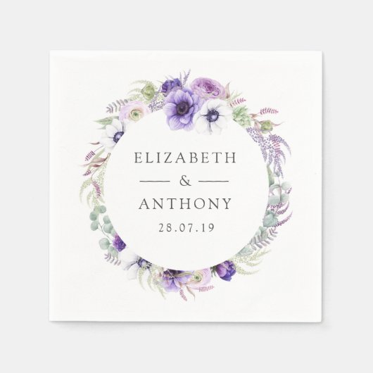 Serviette En Papier Dusty Violet Pastel Floral Mariage (Devant)