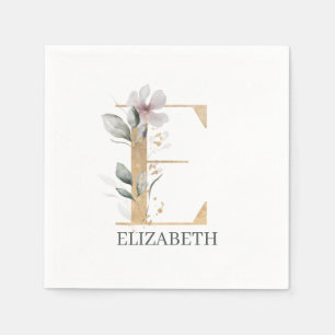 Serviette En Papier E Monogramme Floral Personnalisé