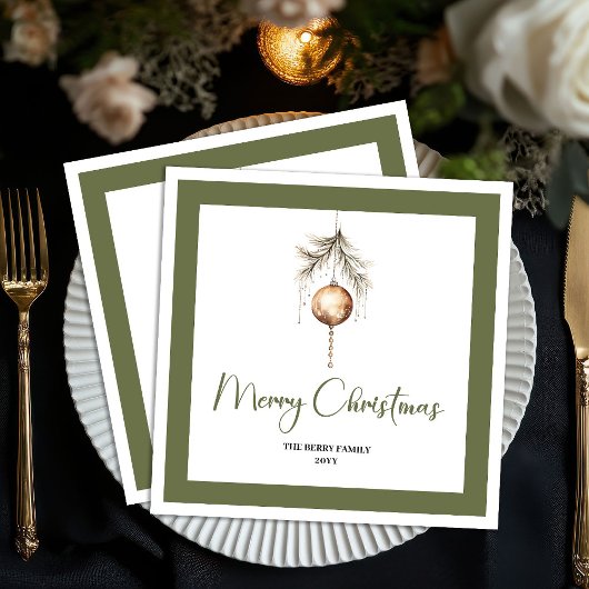 Serviette En Papier Earth Tone Christmas Bauble Script Family Napkins