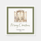 Serviette En Papier Earthy Green Christmas Door Personalized Napkins (Devant)