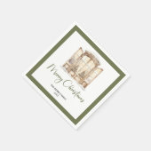 Serviette En Papier Earthy Green Christmas Door Personalized Napkins (Coin)