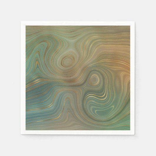 Serviette En Papier Earthy Olive Strata | Agate d'encre verte et dorée (Devant)
