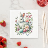 Serviette En Papier Easter Aquarelle Lapin, Oeufs & Fleurs (En situation)