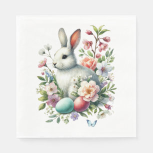 Serviette En Papier Easter Aquarelle Lapin, Oeufs & Fleurs