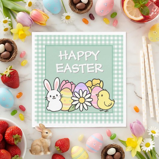 Serviette En Papier Easter Brunch & Egg Hunt Green Gingham 