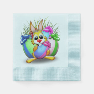 Serviette En Papier Easter Bunny Funny and Cute Character Biting an Eg