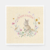 Serviette En Papier Easter Bunny Pastel Wildflowers w Yellow Ribbons (Devant)