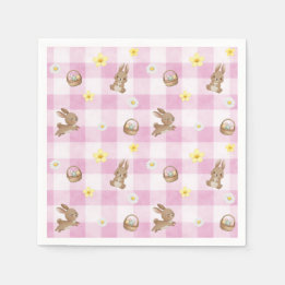Serviette En Papier Easter Bunny Pink Gingham