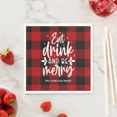 Serviette En Papier Eat Drink & Be Merry Red Buffalo Plaid Christmas (En situation)