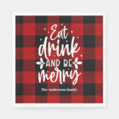 Serviette En Papier Eat Drink & Be Merry Red Buffalo Plaid Christmas (Devant)