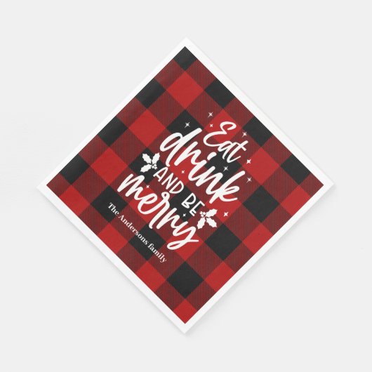 Serviette En Papier Eat Drink & Be Merry Red Buffalo Plaid Christmas (Coin)
