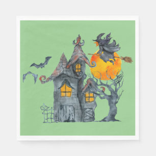 Serviette En Papier Eau couleur Sorcière et maison éffrayante Hallow